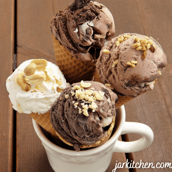 Chocolate ice cream with peanut sprinkles on them, third food on our list of foods that start with I