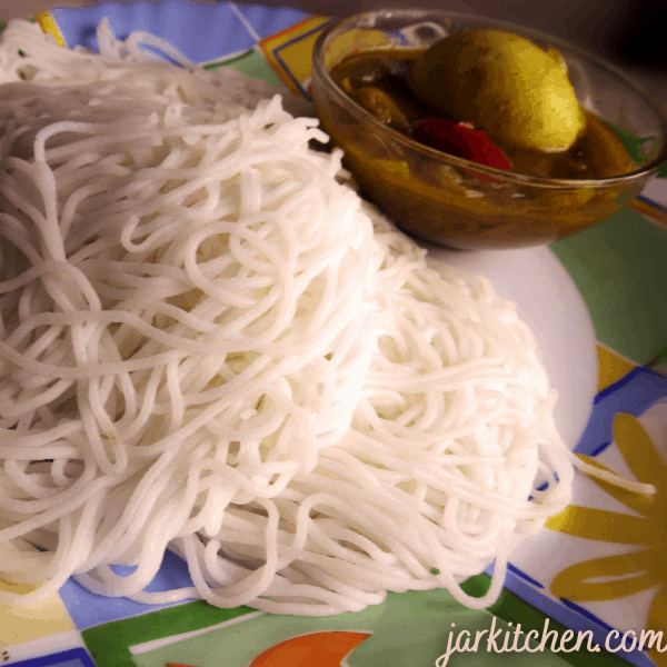 Idiyappam look like spaghetti or noodles, but are white in color